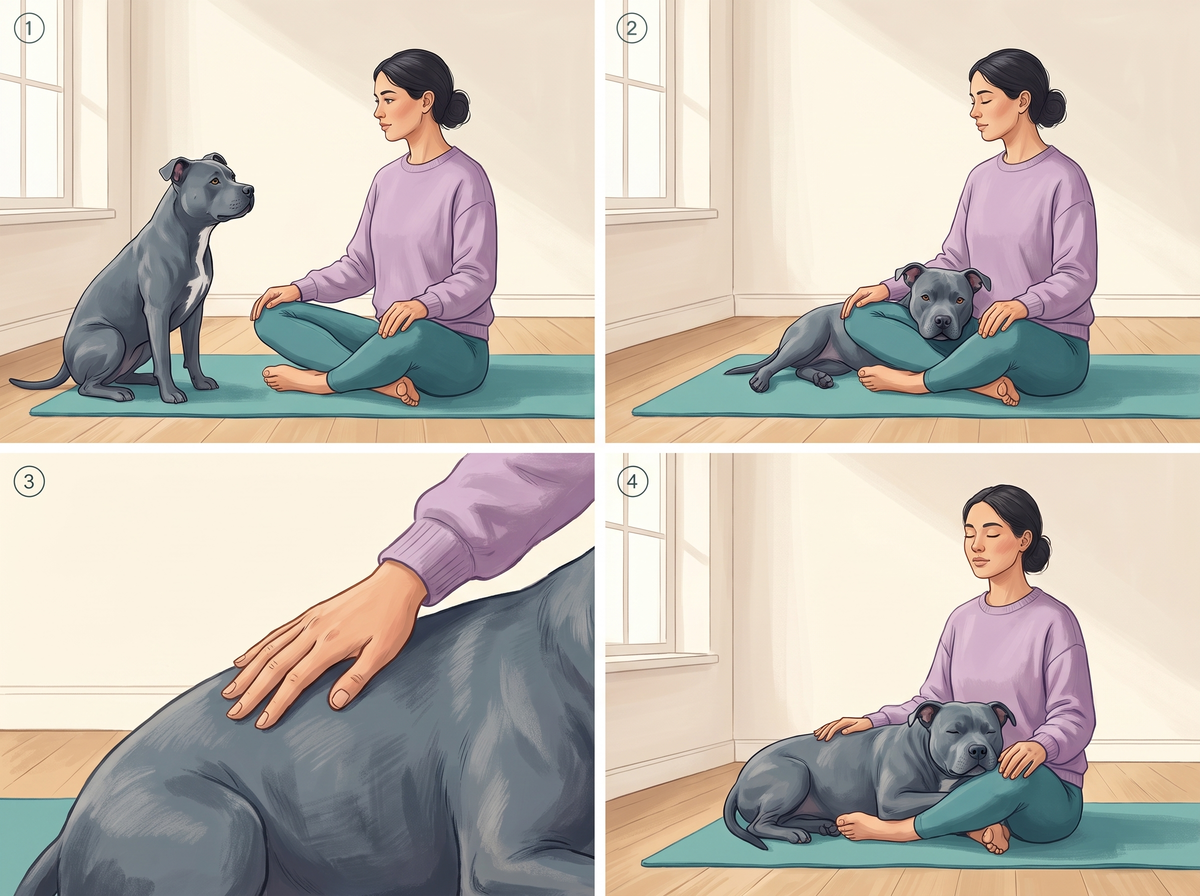Planche pas à pas : la respiration partagée avec son chien, en 4 étapes