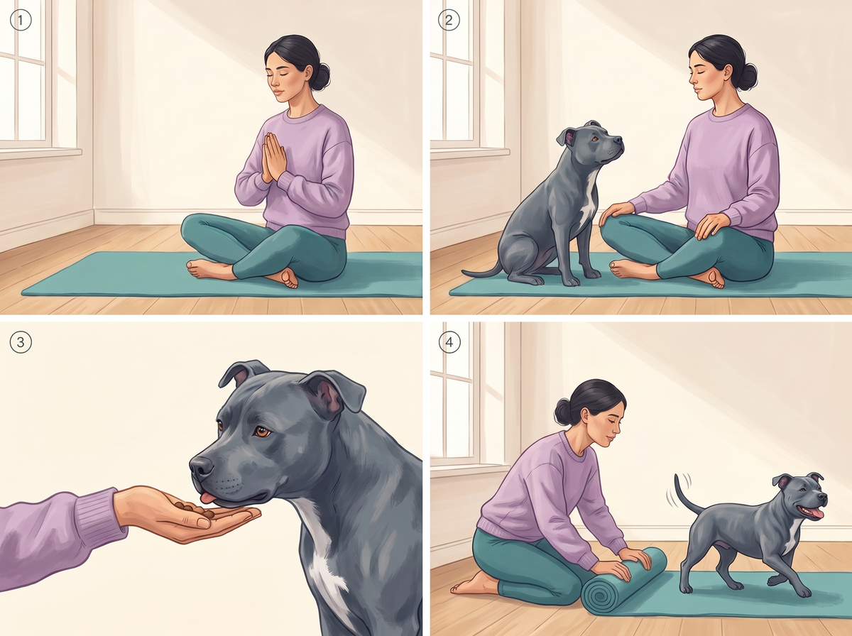 Planche pas à pas : le namaste final avec son chien